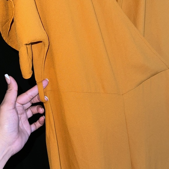 NWT- EVEN & ODD- front wrap mustard yellow short sleeve jumpsuit size Large - Picture 10 of 10